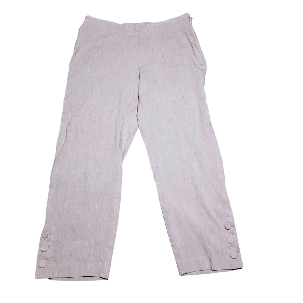 J Jill Linen Stretch Pants Size M Cropped Button Ankle Hem Side Zip Lilac Purple